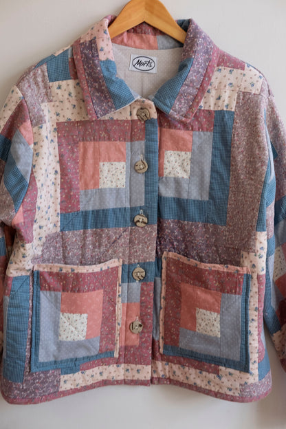 Peony ~ Log Cabin Patchwork Quilt Jacket - S