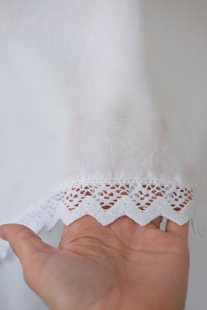 Jane ~ Reworked Vintage Linen Crochet Tee - M