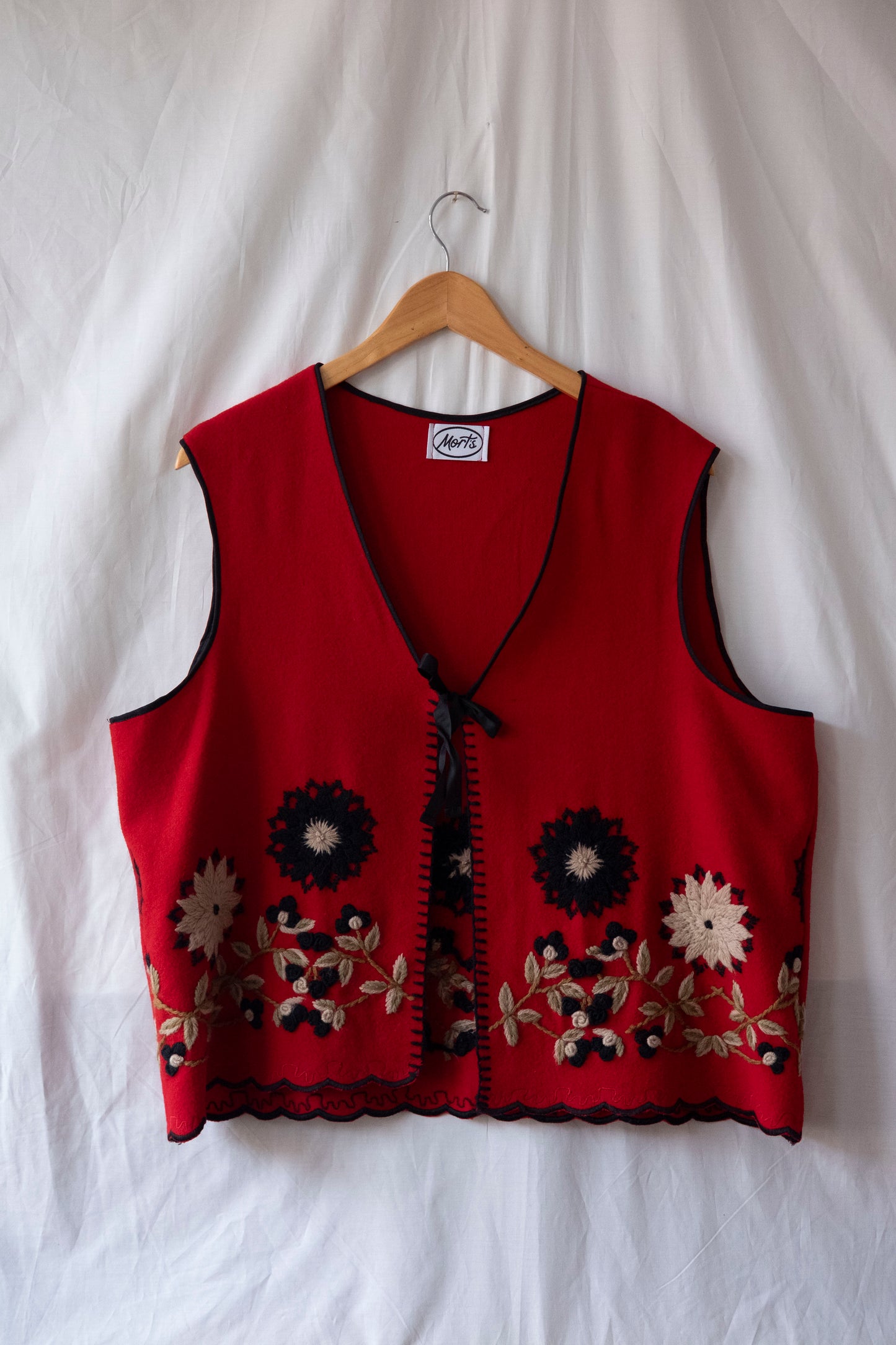 Poinsettia ~ Reworked Red Wool Embroidered Waistcoat - M/L