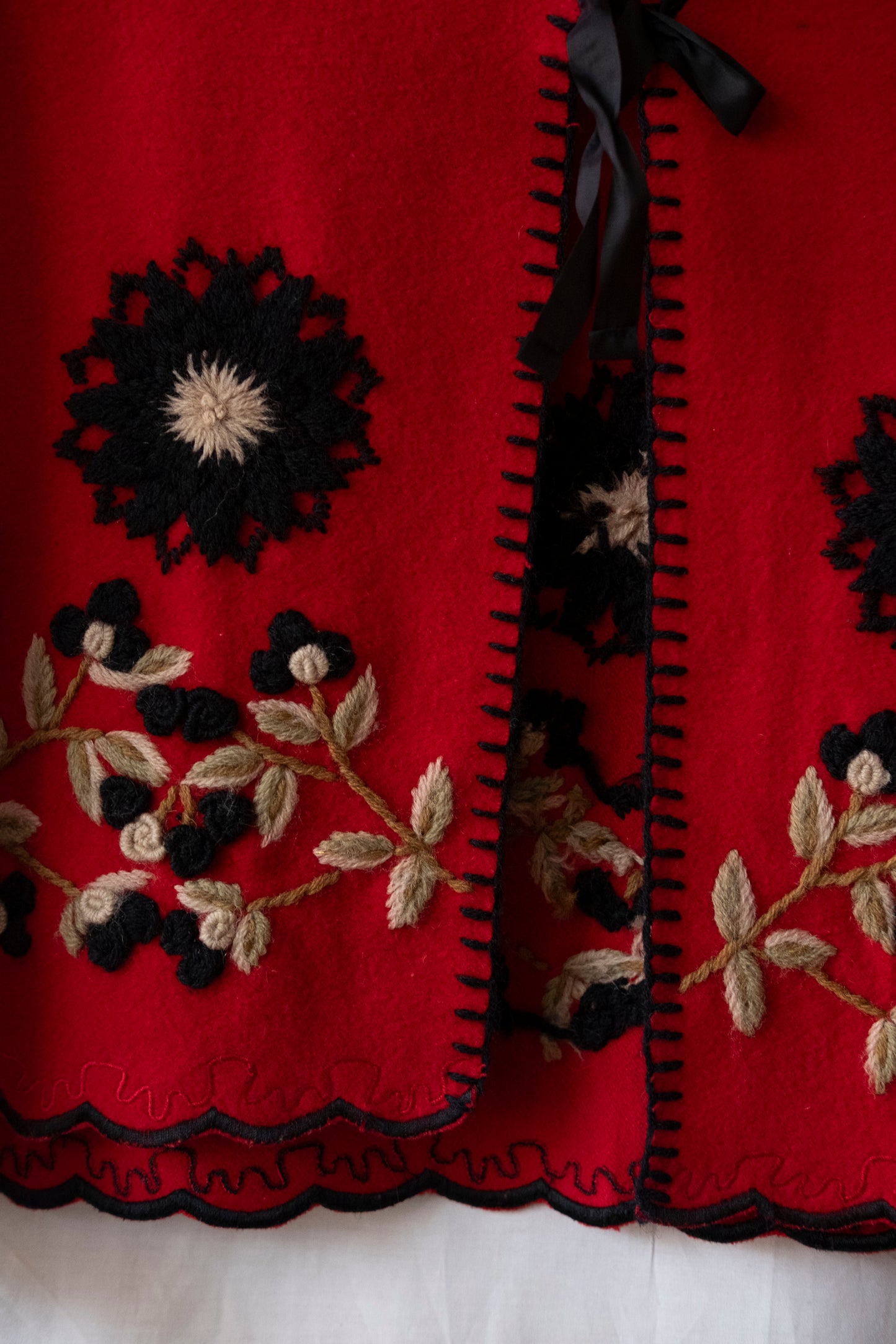 Poinsettia ~ Reworked Red Wool Embroidered Waistcoat - M/L