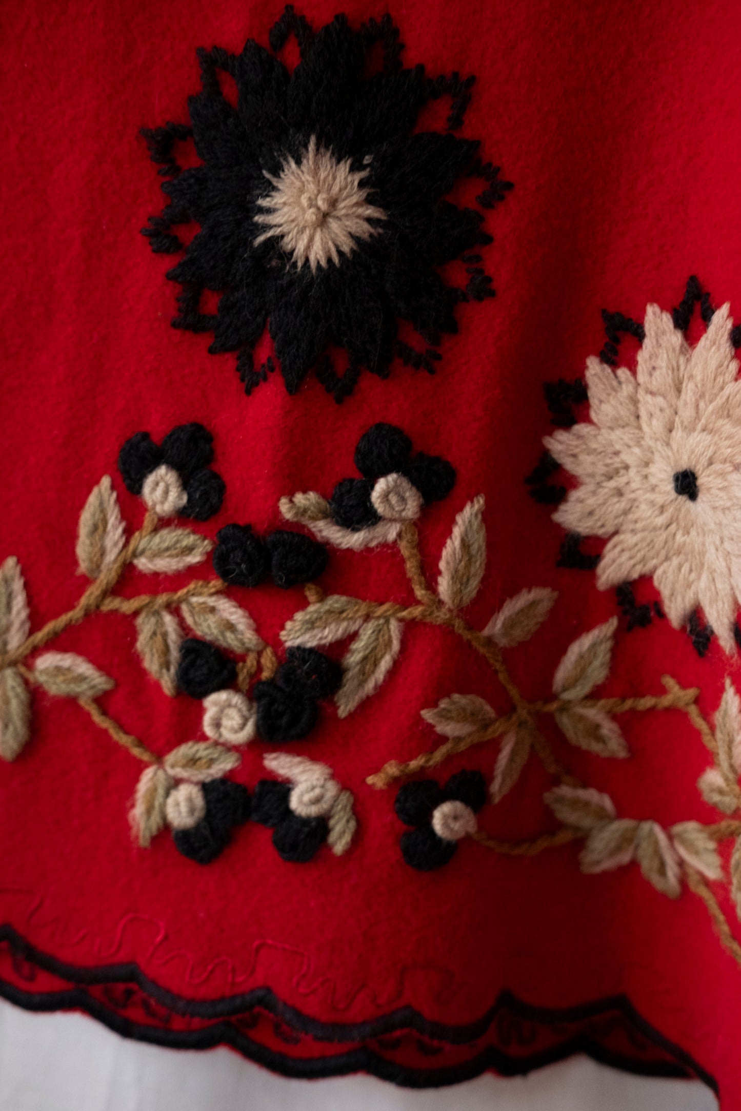 Poinsettia ~ Reworked Red Wool Embroidered Waistcoat - M/L