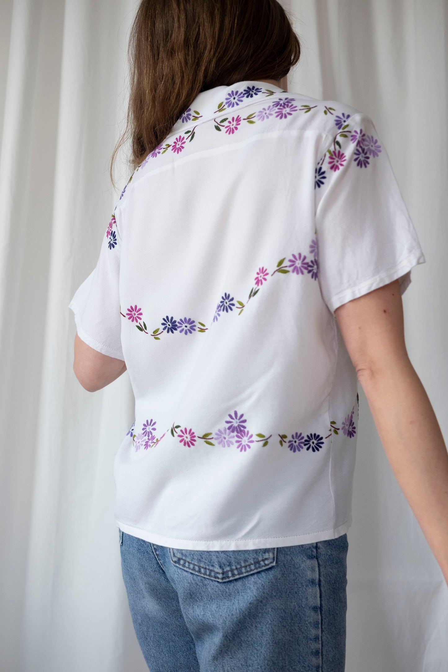 Allium ~ Reworked Vintage Embroidered Cotton Shirt - M