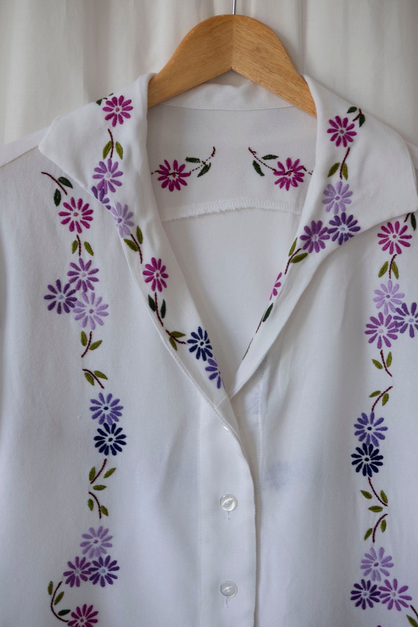 Allium ~ Reworked Vintage Embroidered Cotton Shirt - M