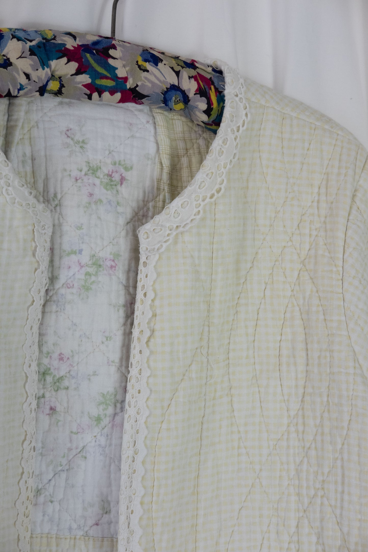 Camomilla ~ Remade Vintage Quilt Jacket ~ Lemon Gingham  ~ M/L