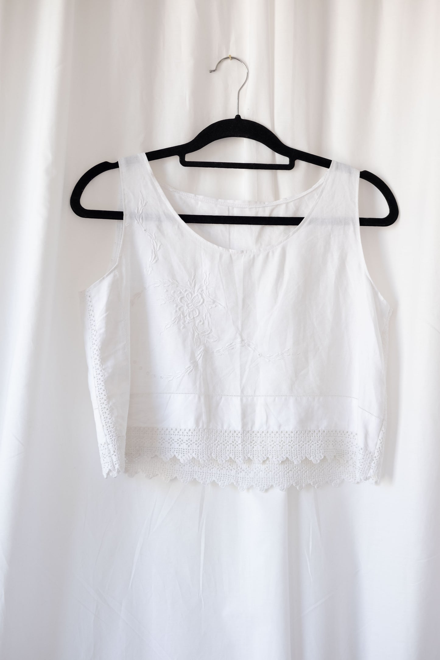 Reimagined Vintage Linen Crochet Cropped Top - S/M