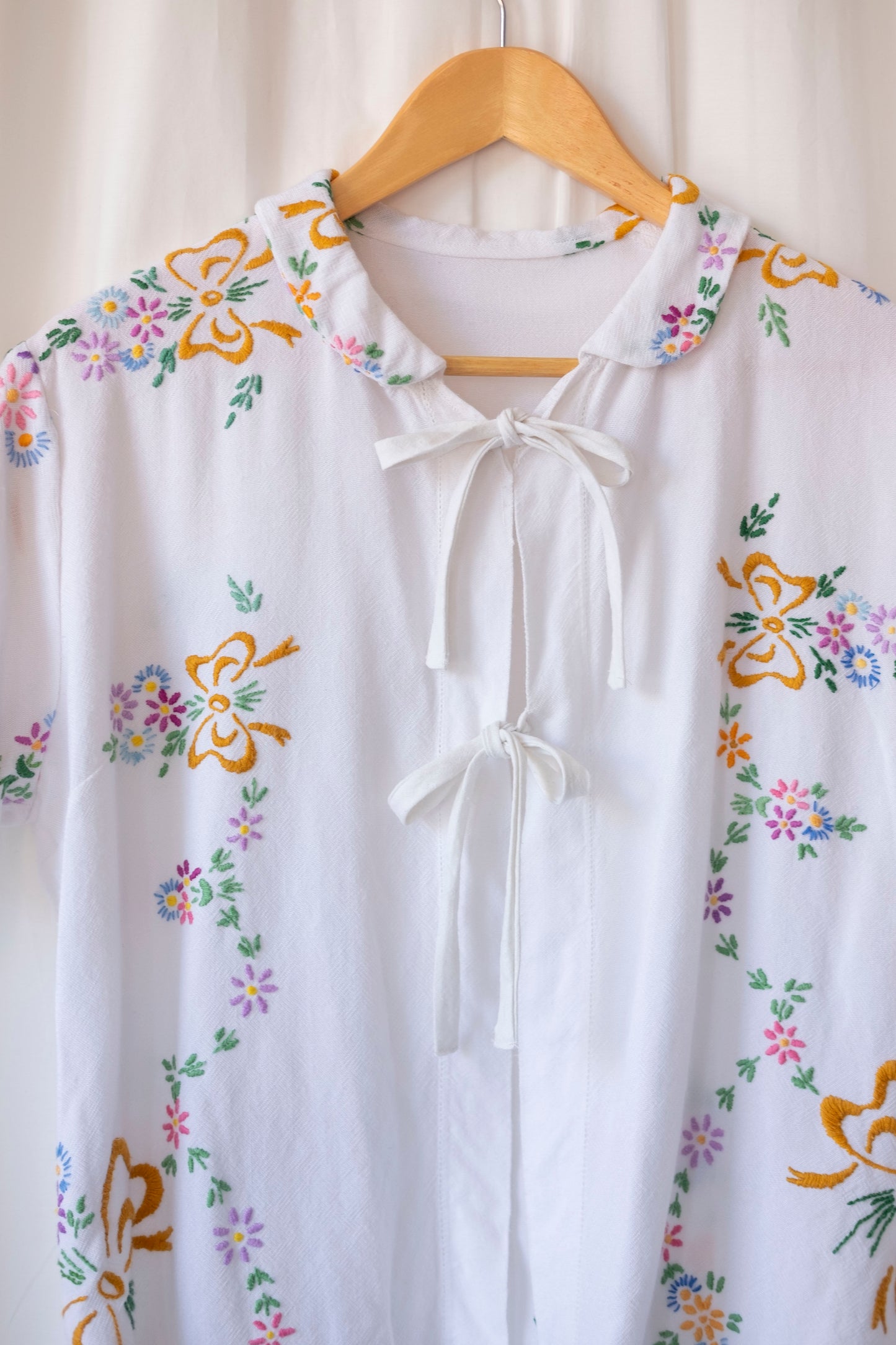 Gardenia ~ Reworked Embroidered Tablecloth Shirt ~ M