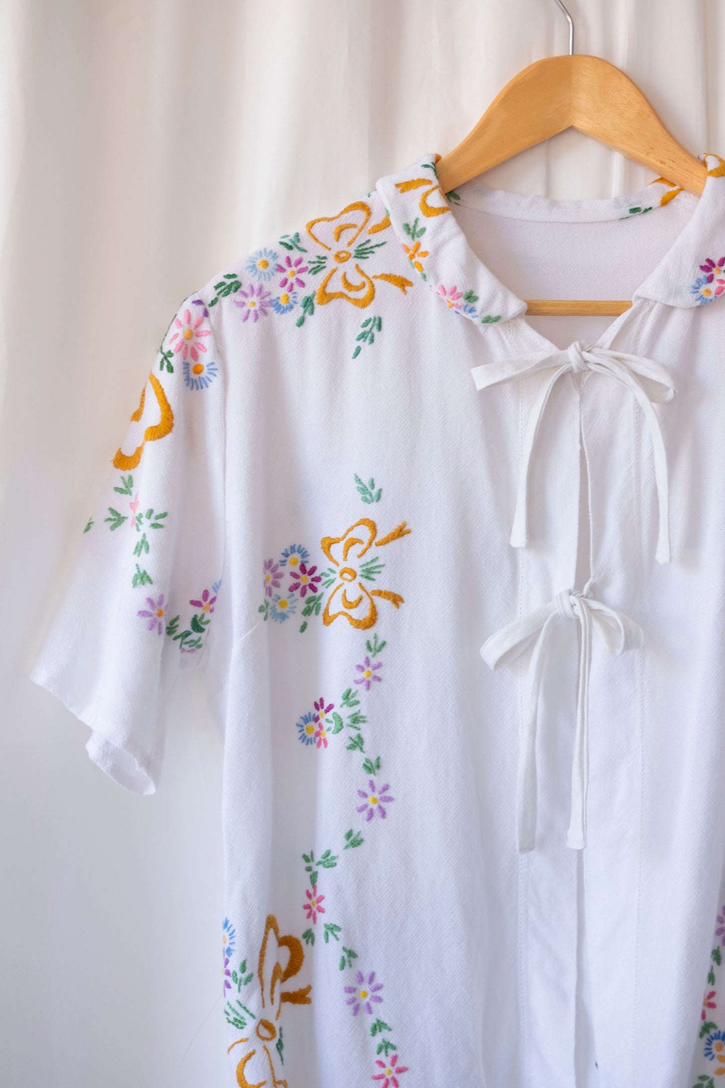 Gardenia ~ Reworked Embroidered Tablecloth Shirt ~ M