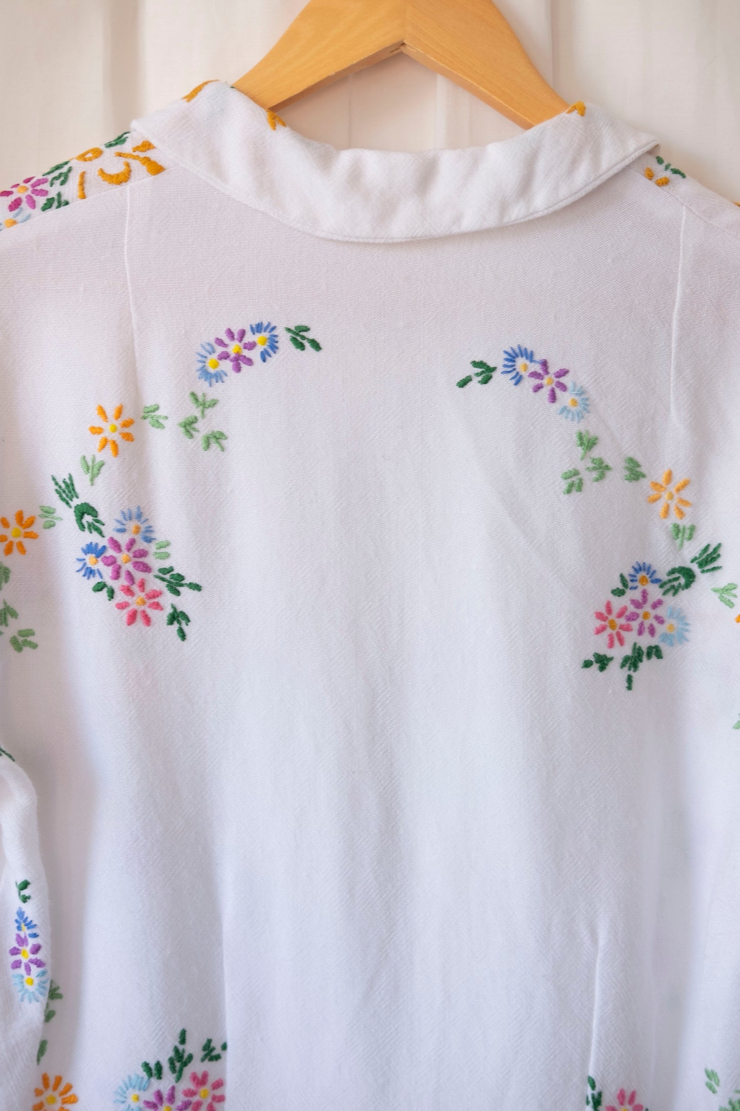 Gardenia ~ Reworked Embroidered Tablecloth Shirt ~ M