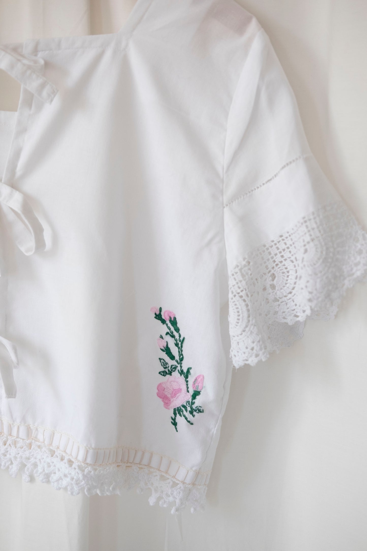 Gigi ~ Reworked Embroidered Crop Top with Tie Back - S