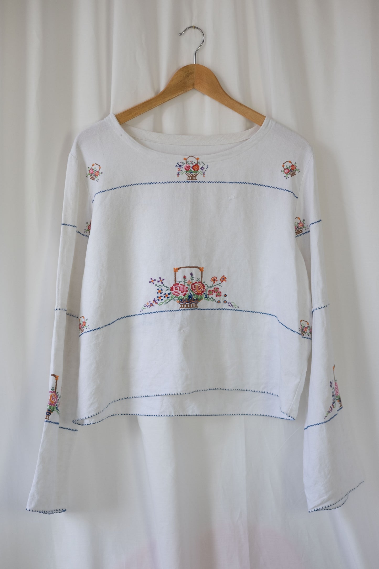 Rose ~ Reworked Vintage Linen Embroidered Long Sleeve - L