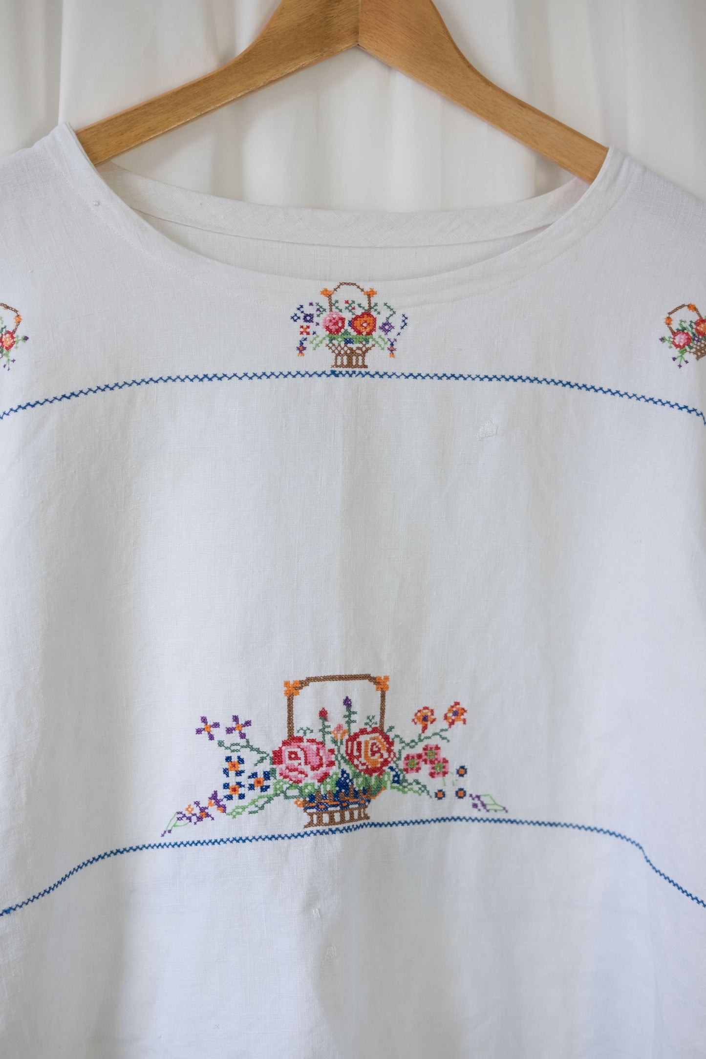 Rose ~ Reworked Vintage Linen Embroidered Long Sleeve - L