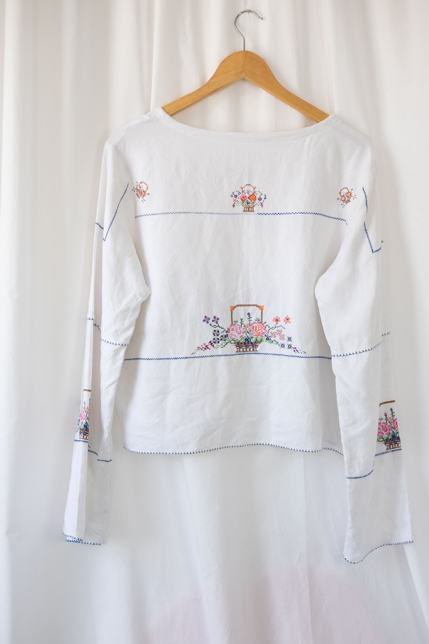 Rose ~ Reworked Vintage Linen Embroidered Long Sleeve - L