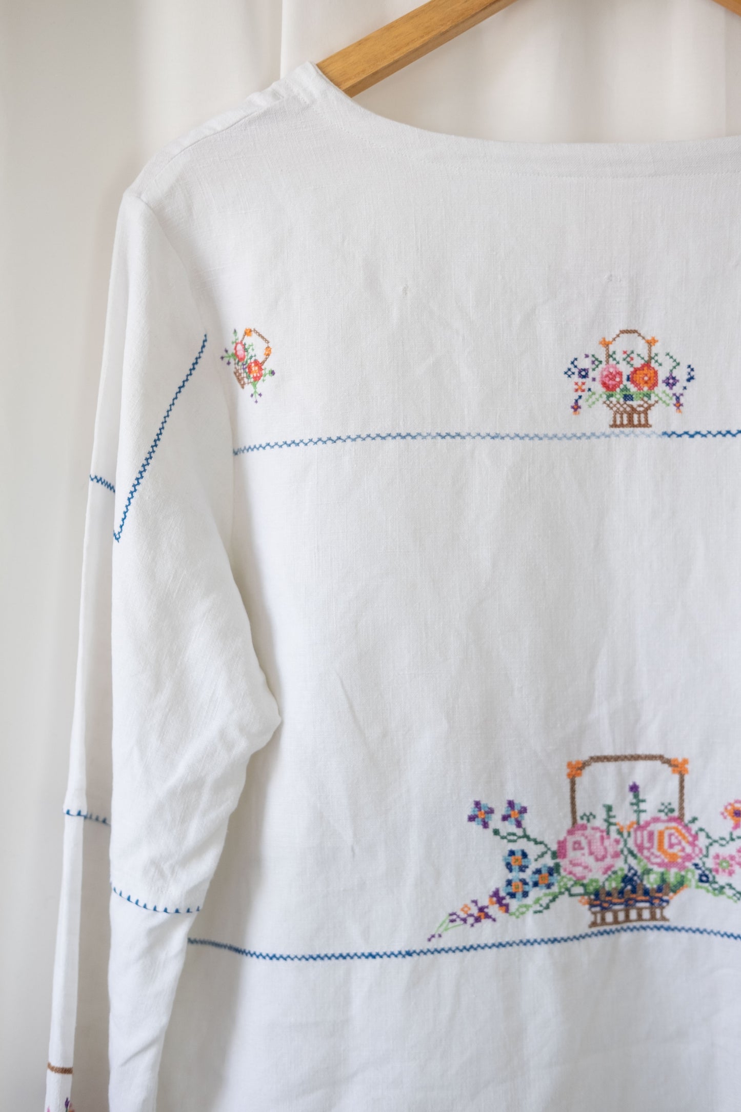 Rose ~ Reworked Vintage Linen Embroidered Long Sleeve - L