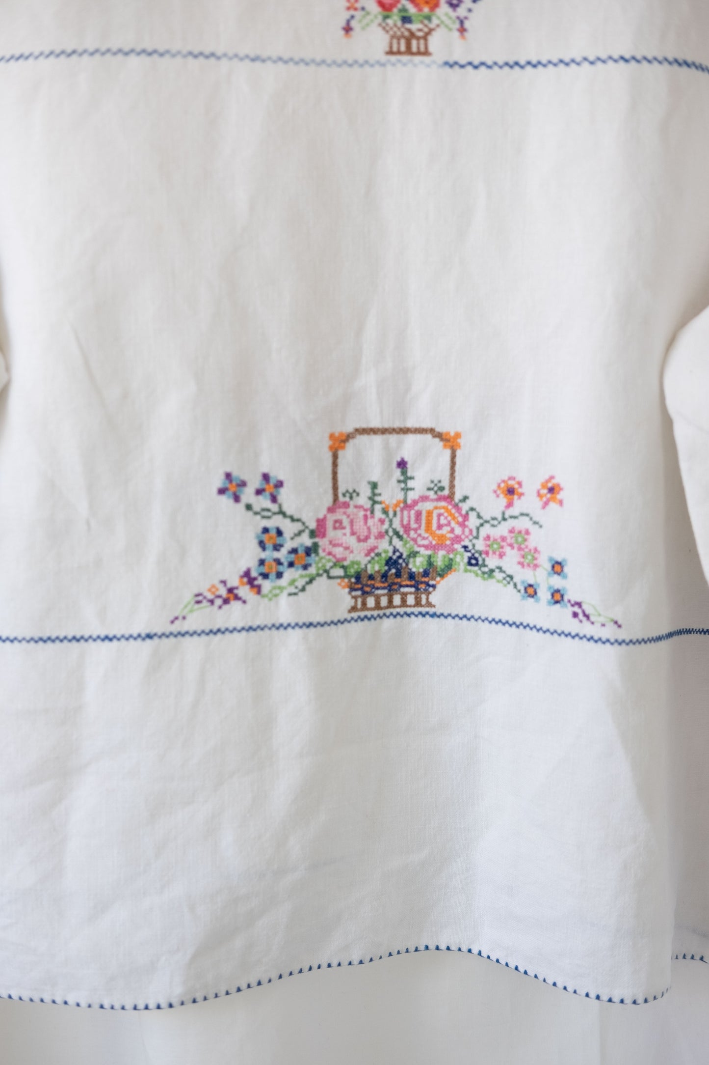 Rose ~ Reworked Vintage Linen Embroidered Long Sleeve - L