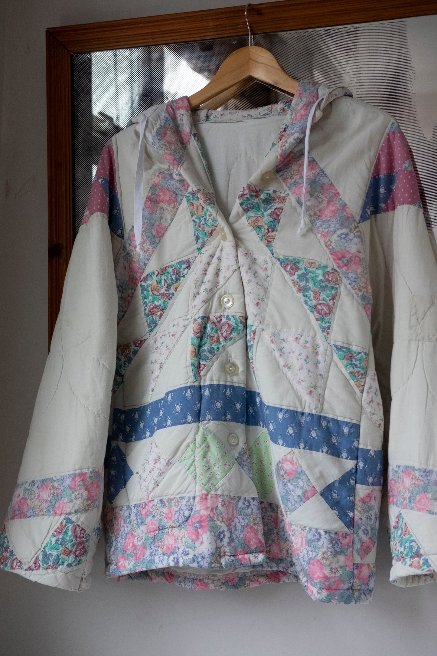 Rosaline ~ Reworked Patchwork Quilt Jacket with Hood - S