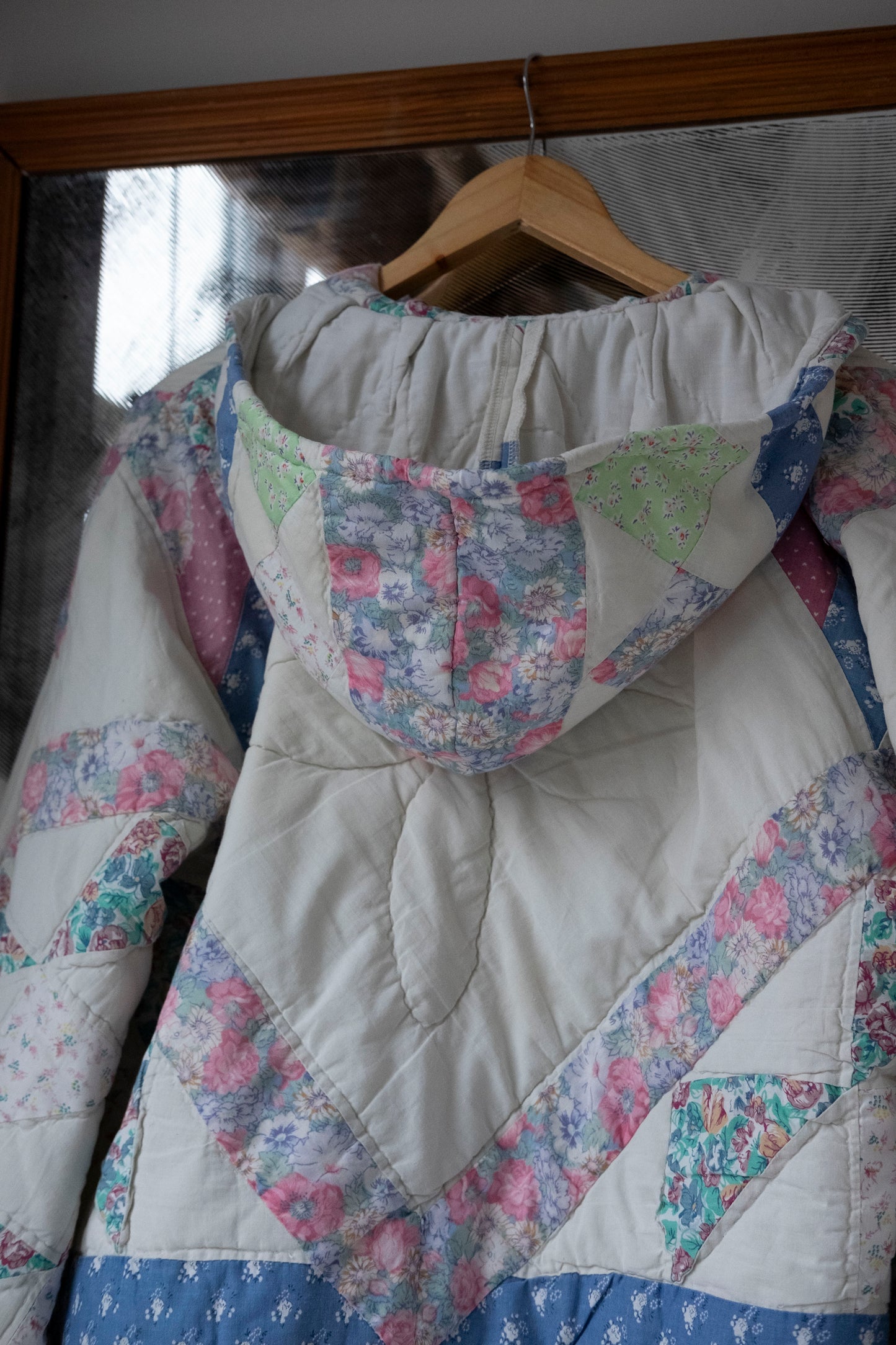 Rosaline ~ Reworked Patchwork Quilt Jacket with Hood - S