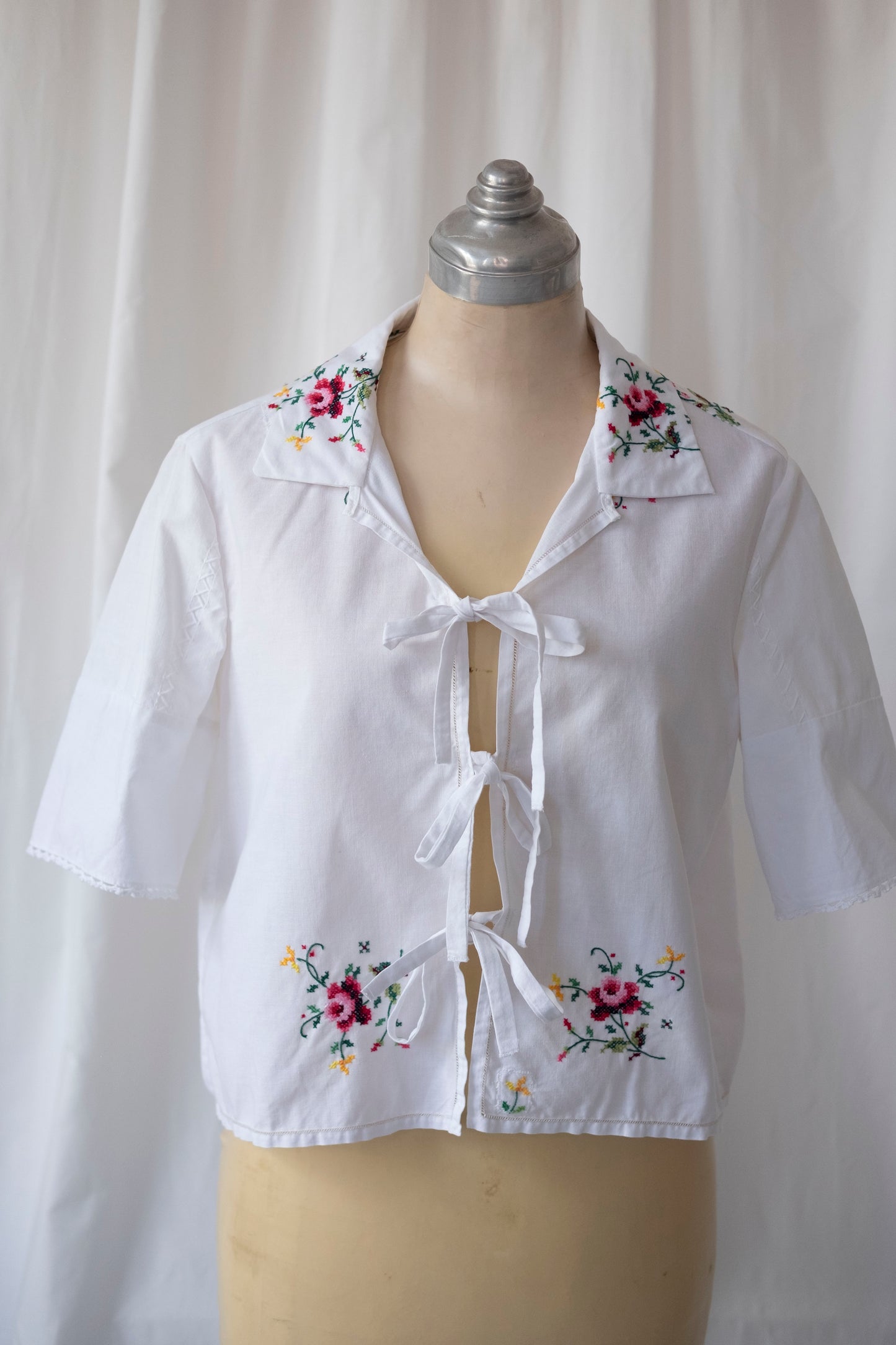 Damask ~ Reworked Embroidered Tie Shirt - XS/S