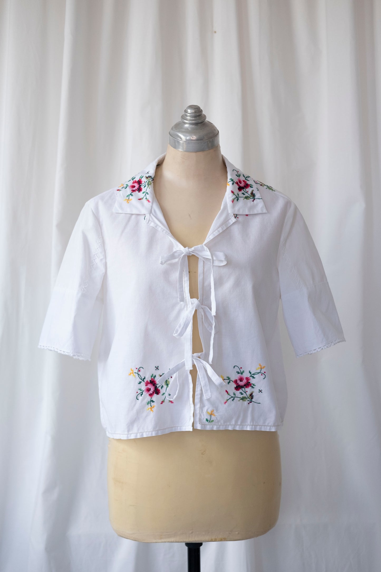 Damask ~ Reworked Embroidered Tie Shirt - XS/S