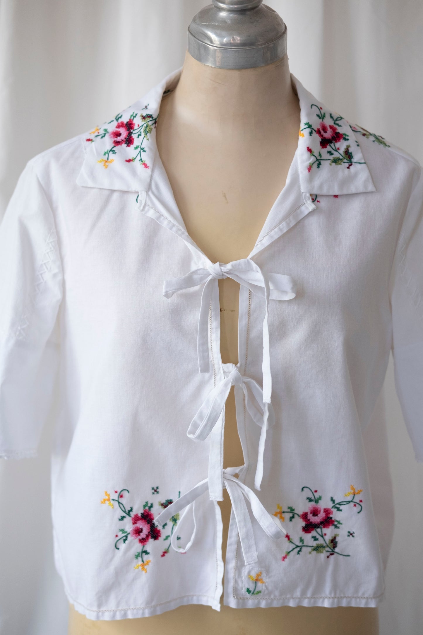 Damask ~ Reworked Embroidered Tie Shirt - XS/S