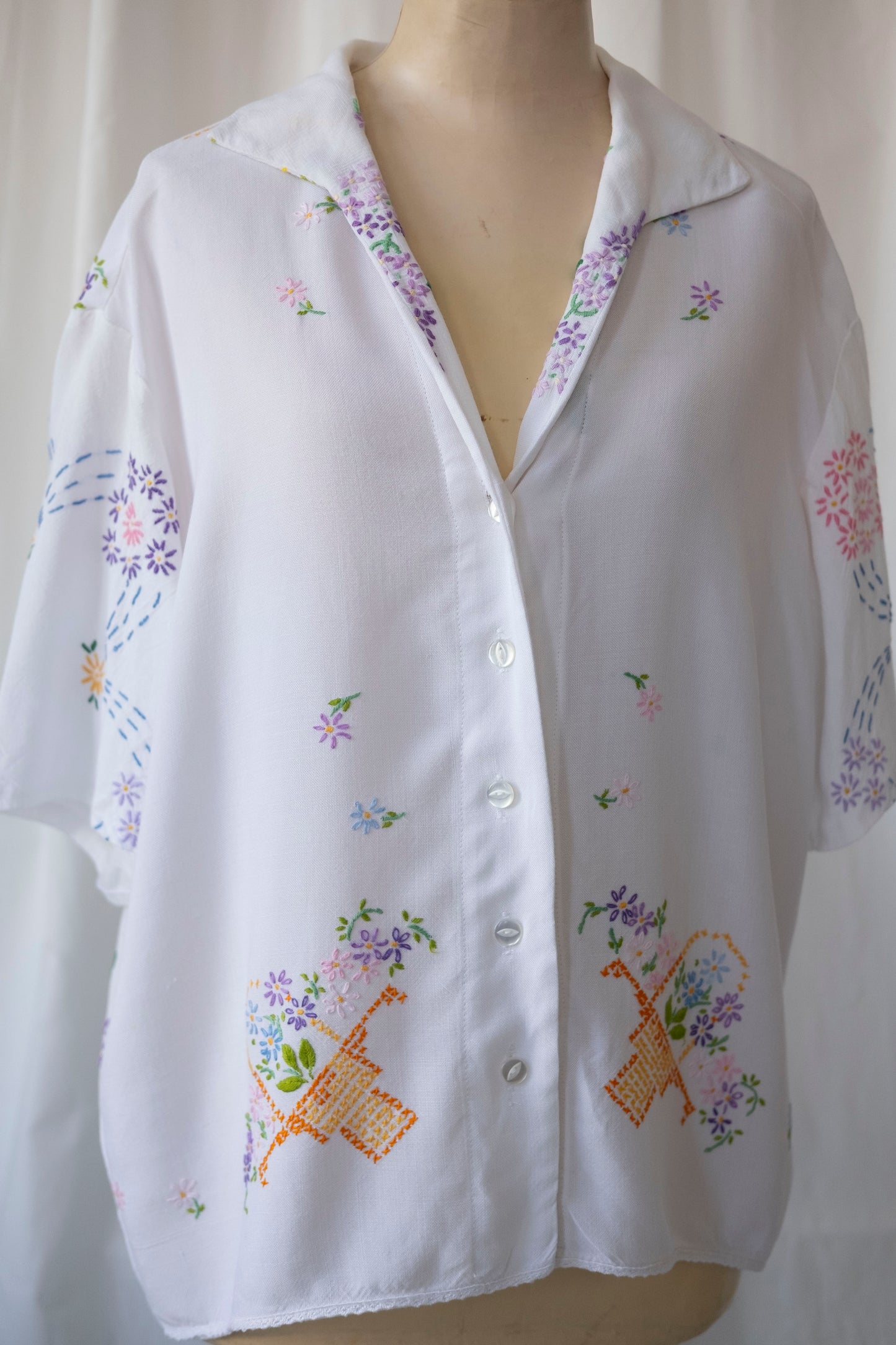 Salvia ~ Reworked Embroidered Shirt - XL