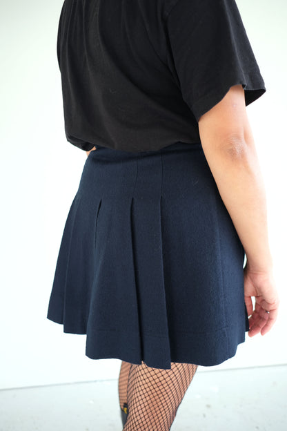 Nebula ~ Navy Wool Pleat Mini Skirt - 12