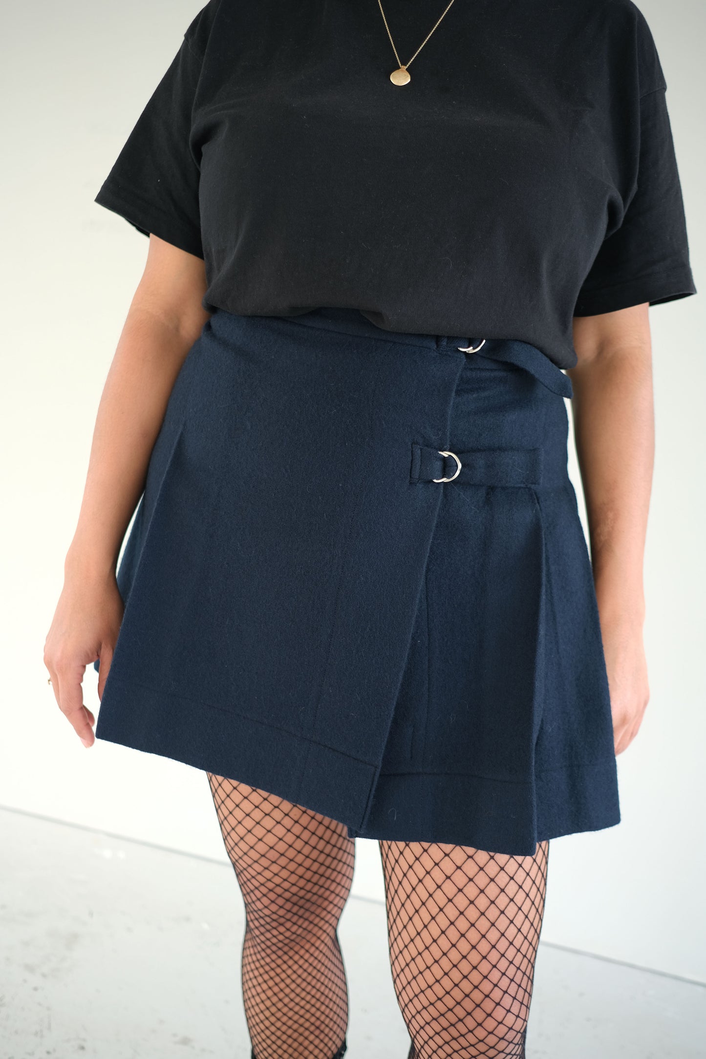 Nebula ~ Navy Wool Pleat Mini Skirt - 12