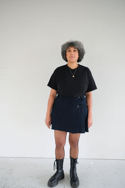 Nebula ~ Navy Wool Pleat Mini Skirt - 12