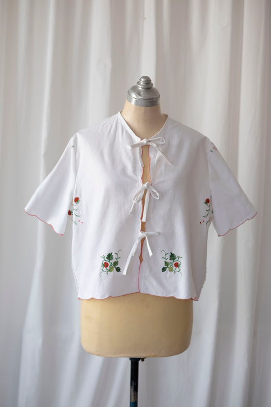 Ananassa ~ Reworked Vintage Tie Front Shirt - S