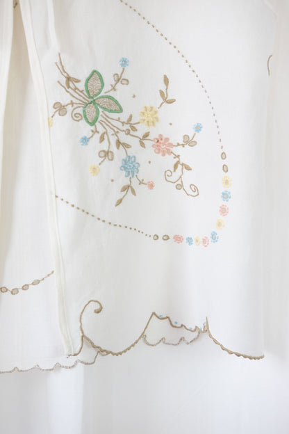 Sweet Pea ~ Reworked Vintage Linen Embroidered Waistcoat - M