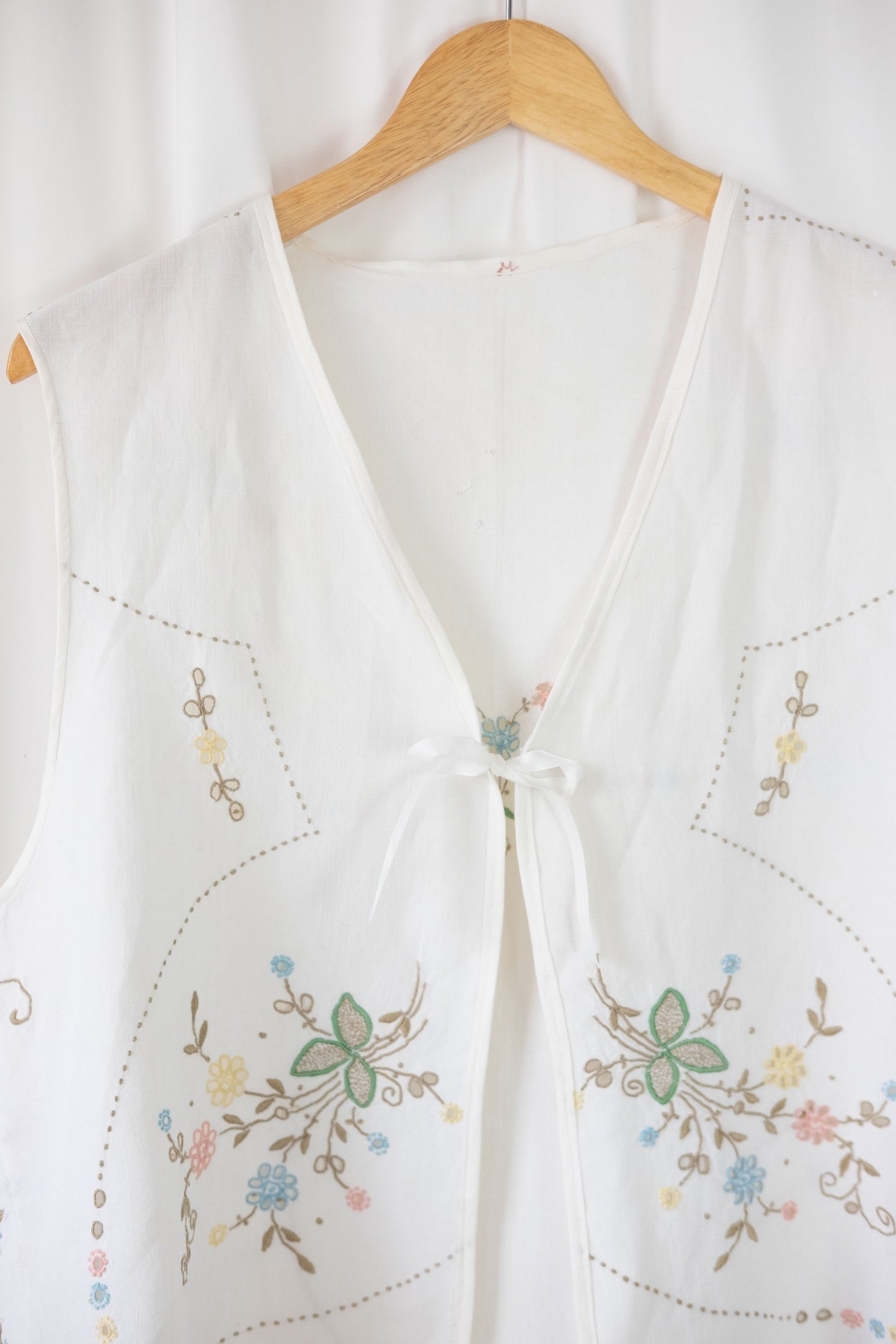 Sweet Pea ~ Reworked Vintage Linen Embroidered Waistcoat - M