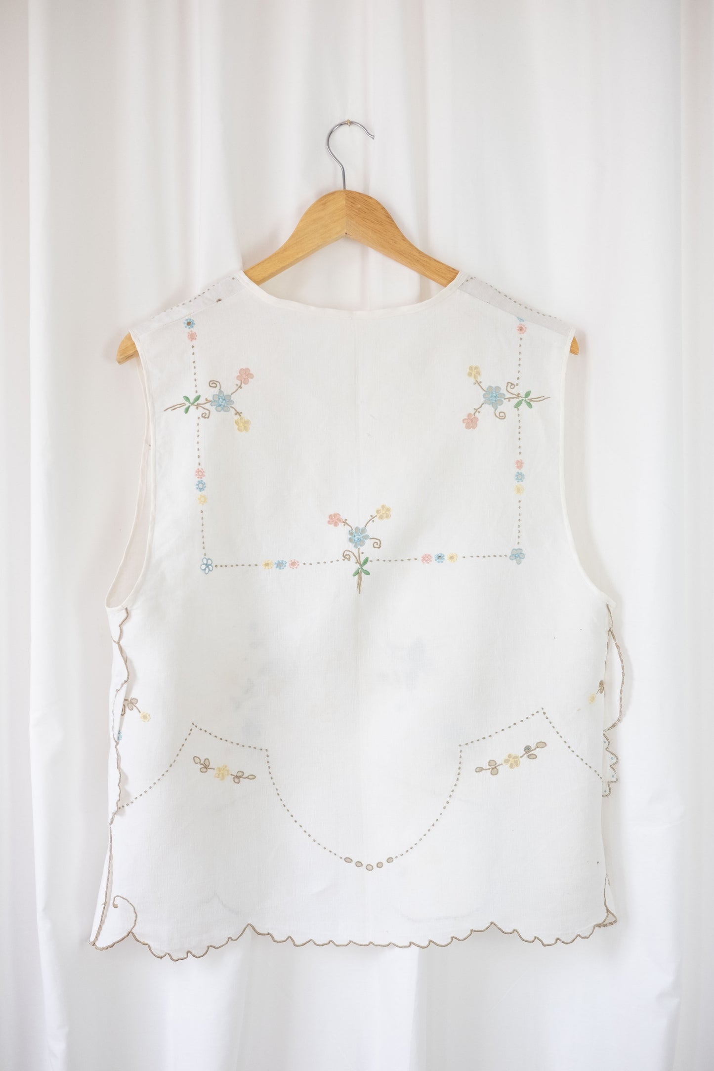 Sweet Pea ~ Reworked Vintage Linen Embroidered Waistcoat - M