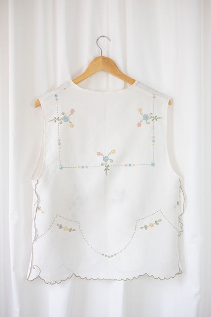 Sweet Pea ~ Reworked Vintage Linen Embroidered Waistcoat - M