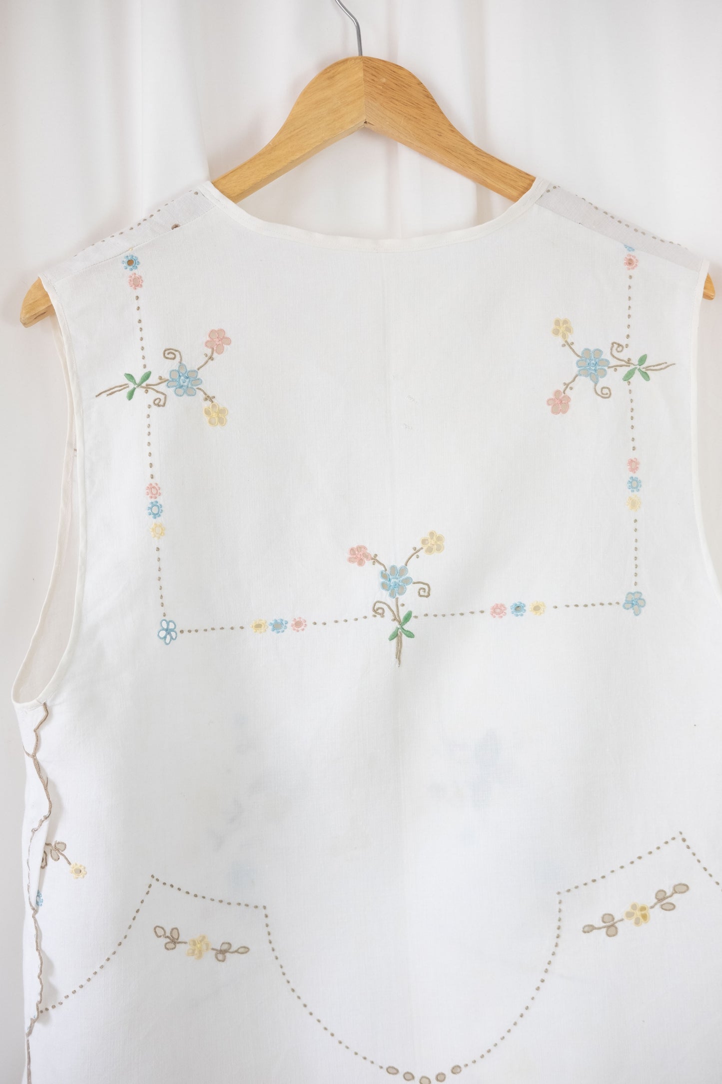 Sweet Pea ~ Reworked Vintage Linen Embroidered Waistcoat - M