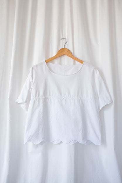 Vendela ~ Reworked Embroidered Scallop Tee- M/L