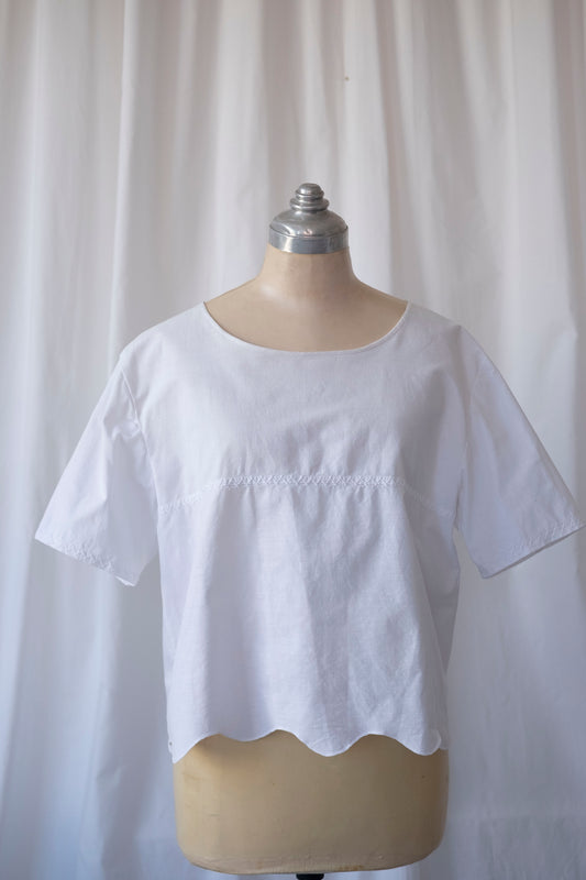 Vendela ~ Reworked Embroidered Scallop Tee- M/L