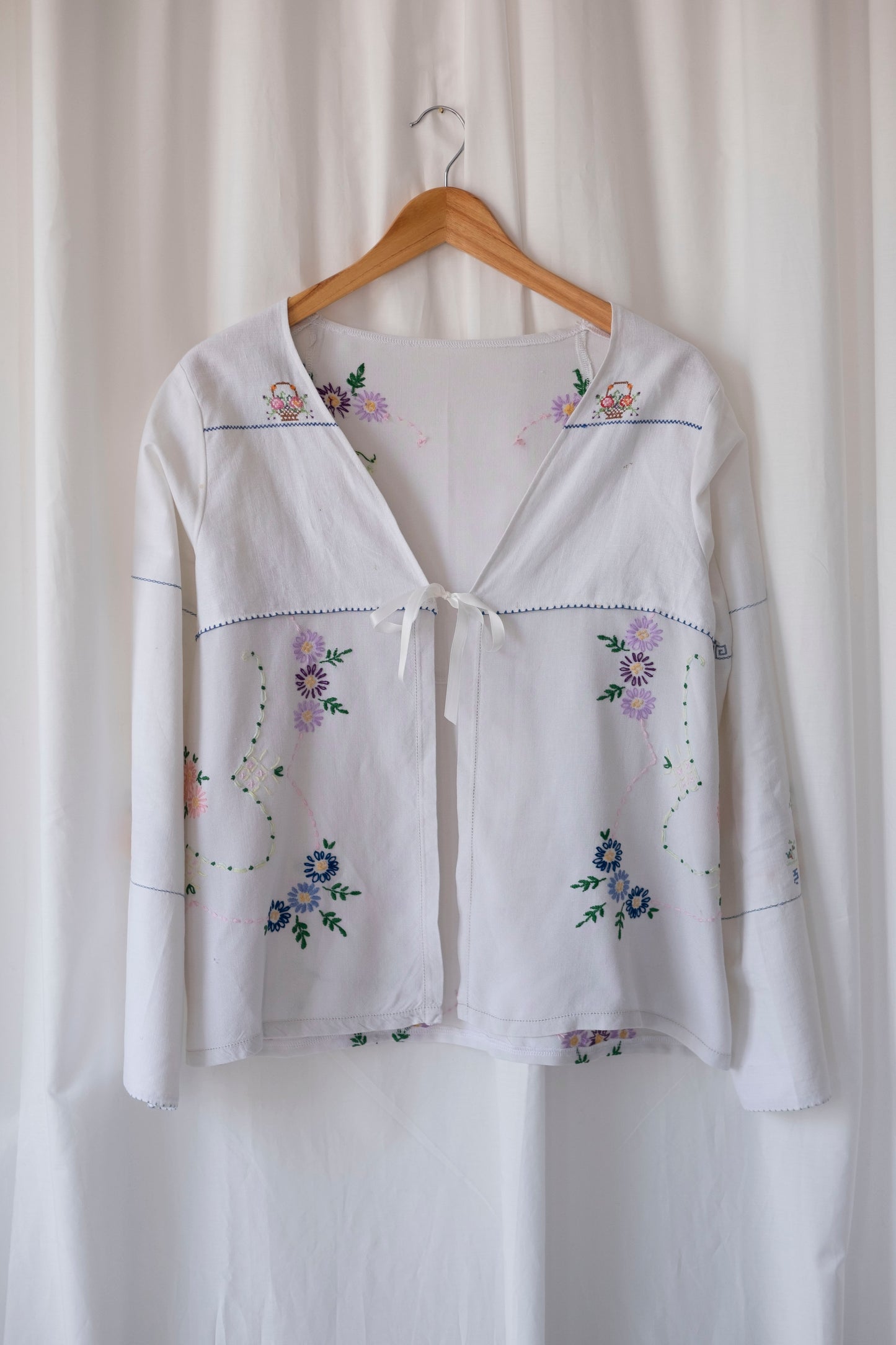 Hyacinth ~ Reworked Embroidered Tie Blouse ~ S