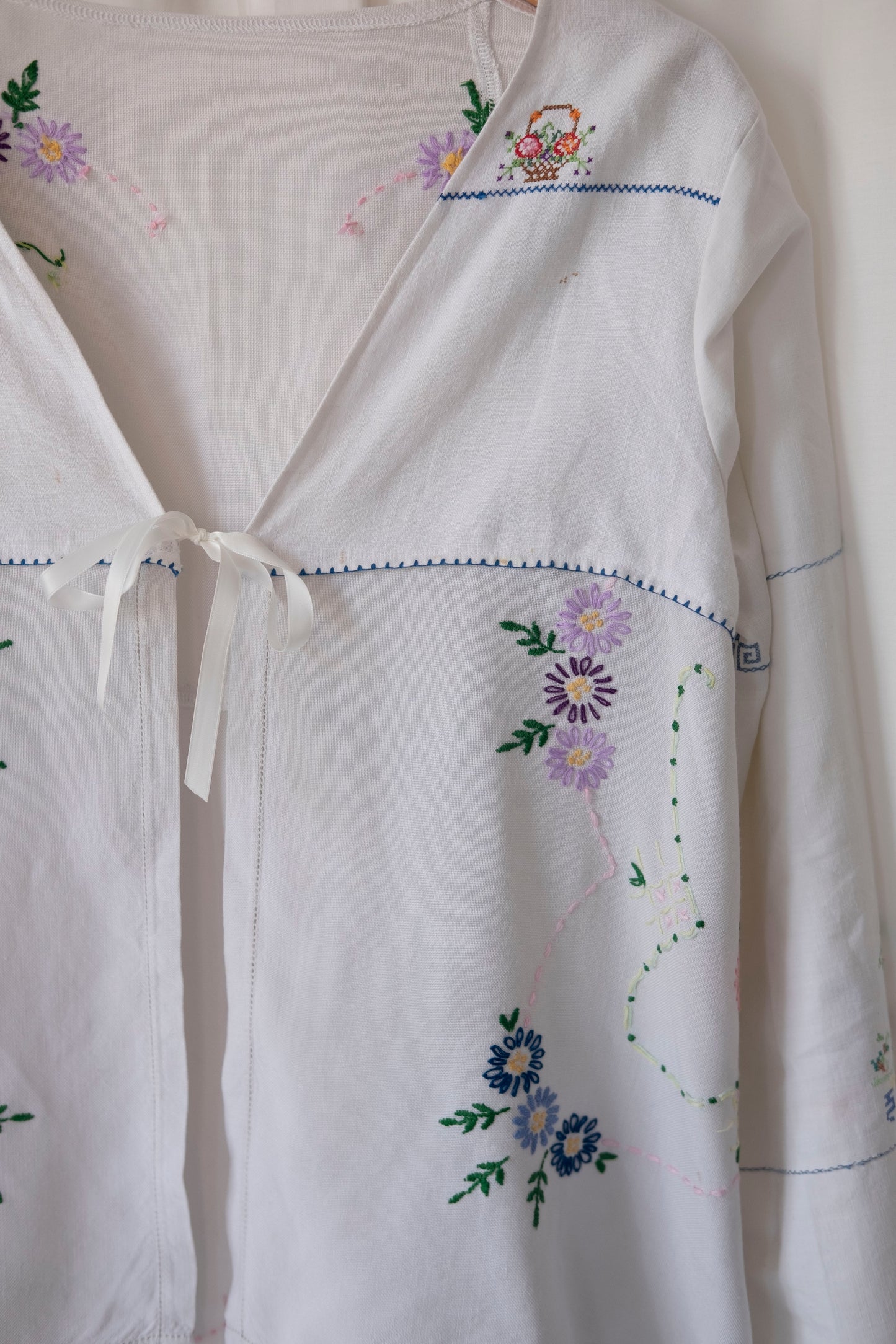 Hyacinth ~ Reworked Embroidered Tie Blouse ~ S