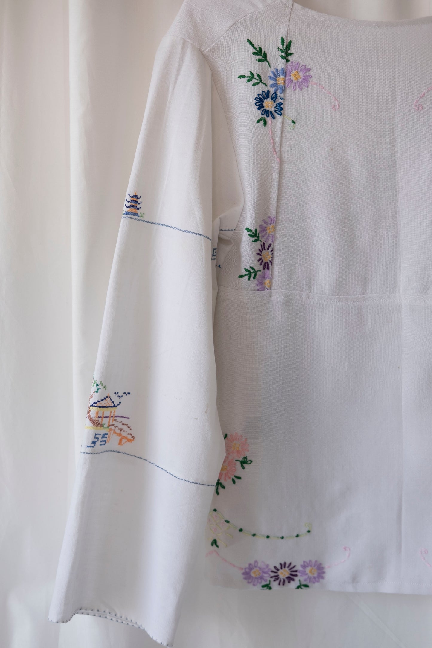 Hyacinth ~ Reworked Embroidered Tie Blouse ~ S