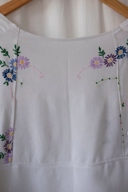 Hyacinth ~ Reworked Embroidered Tie Blouse ~ S