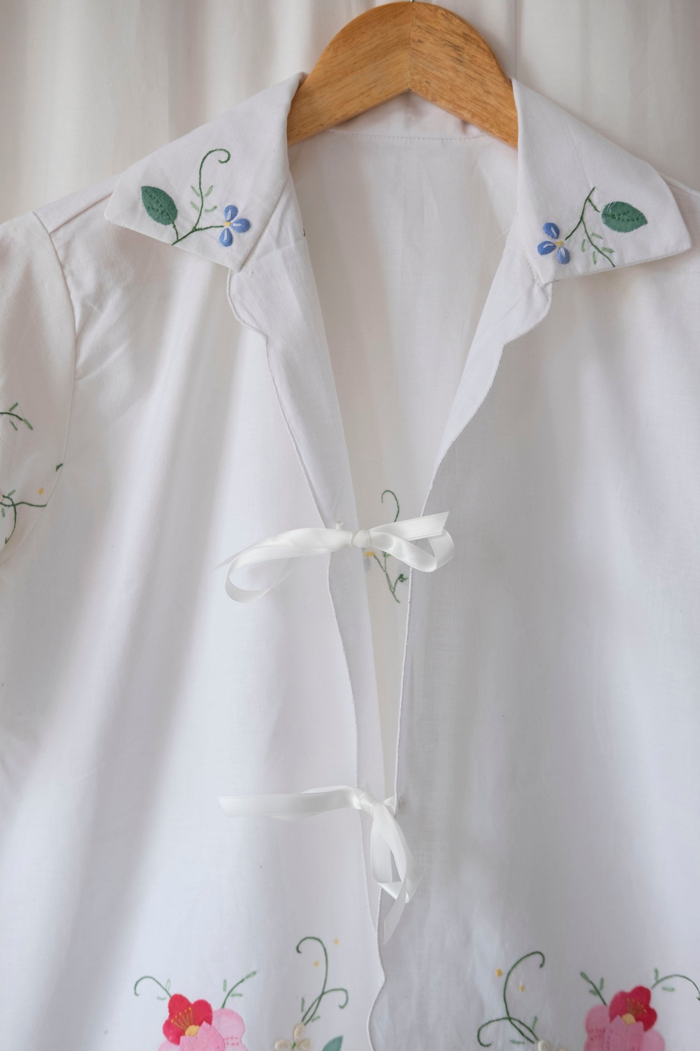 Camellia ~ Reworked Embroidered Tie Blouse ~ M