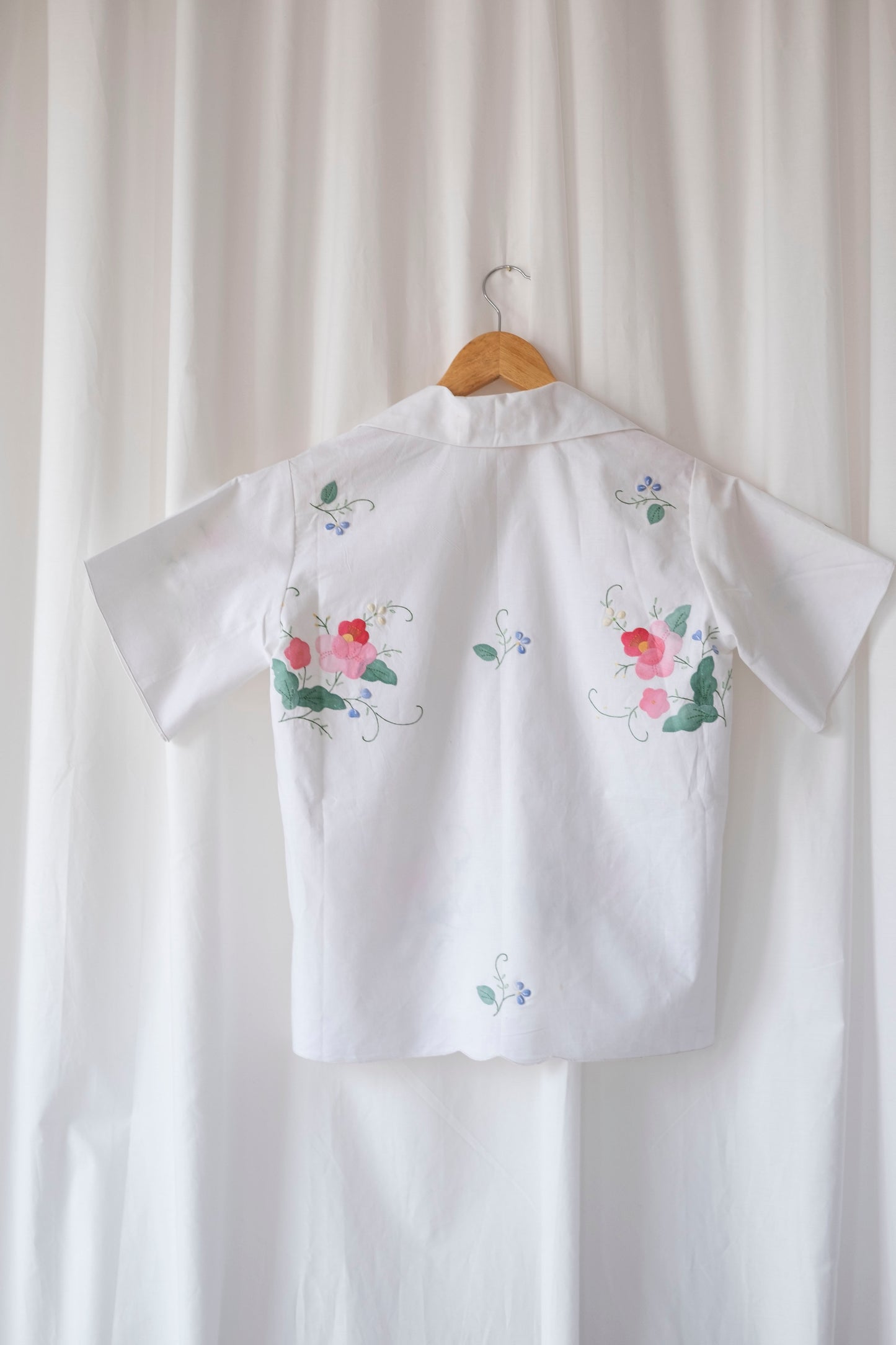 Camellia ~ Reworked Embroidered Tie Blouse ~ M