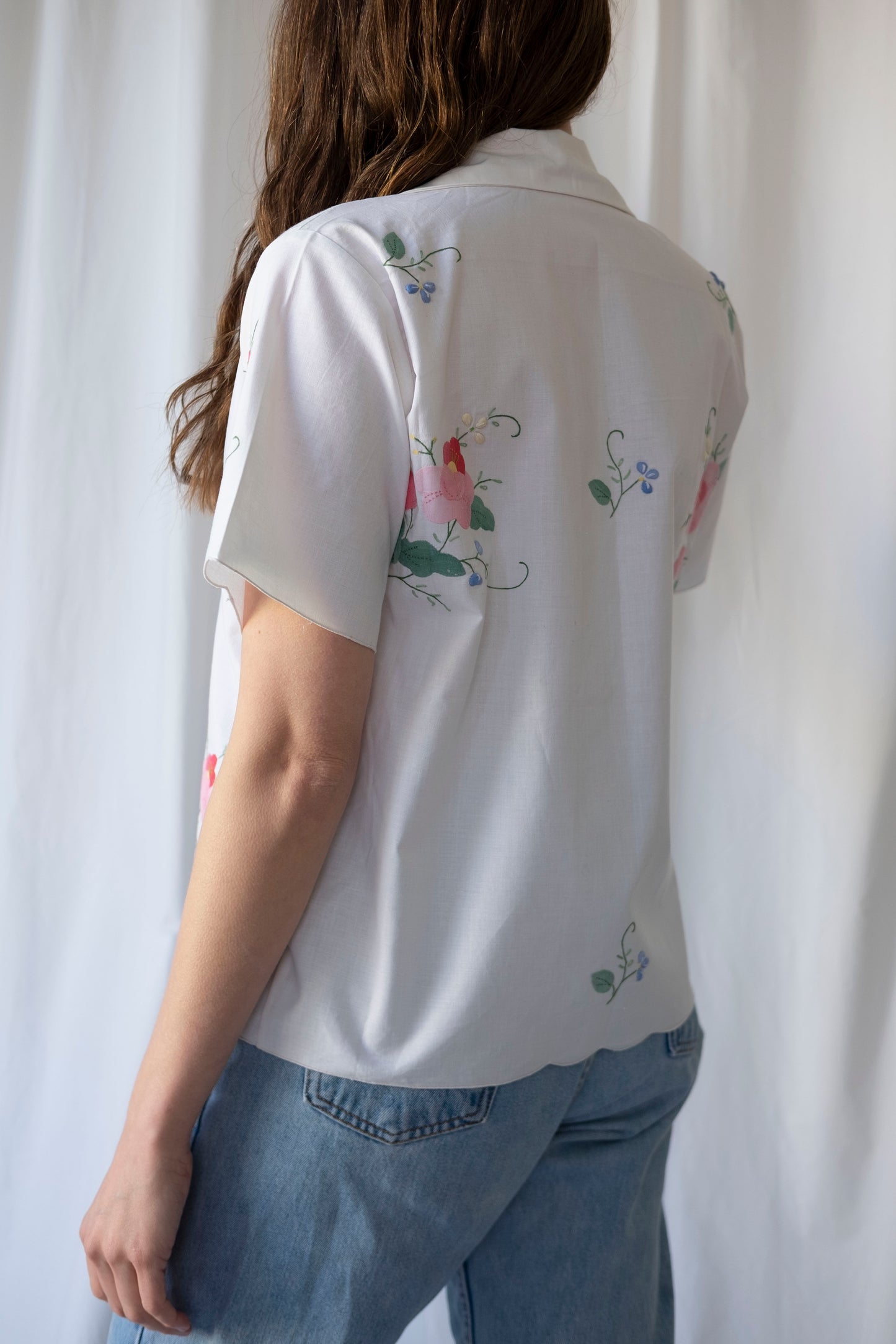 Camellia ~ Reworked Embroidered Tie Blouse ~ M