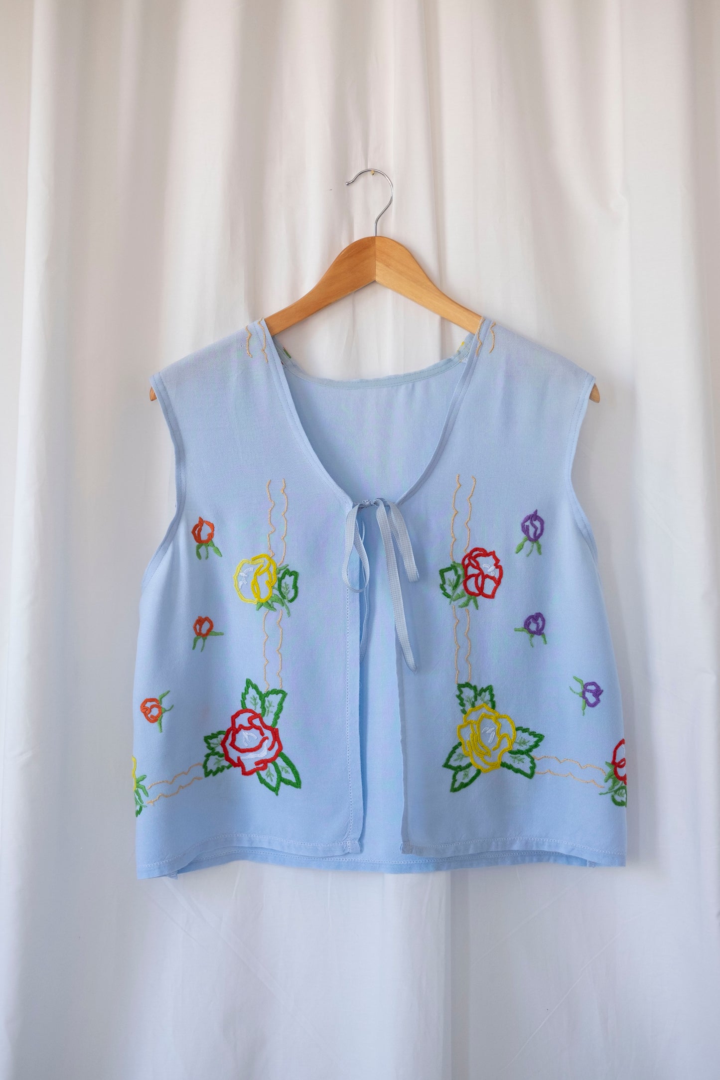 Topaz ~ Reworked Embroidered Blue Waistcoat - S/M