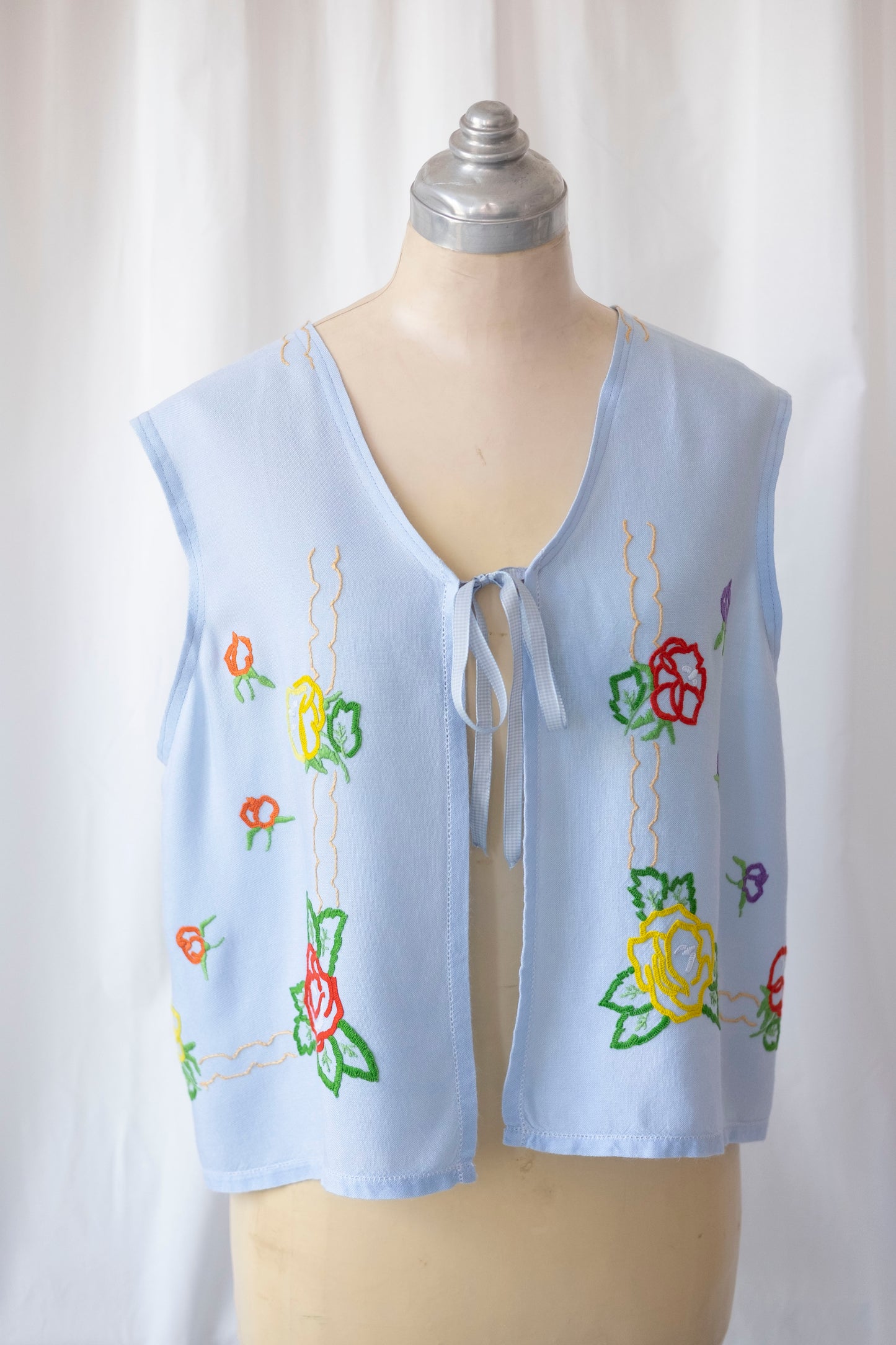 Topaz ~ Reworked Embroidered Blue Waistcoat - S/M