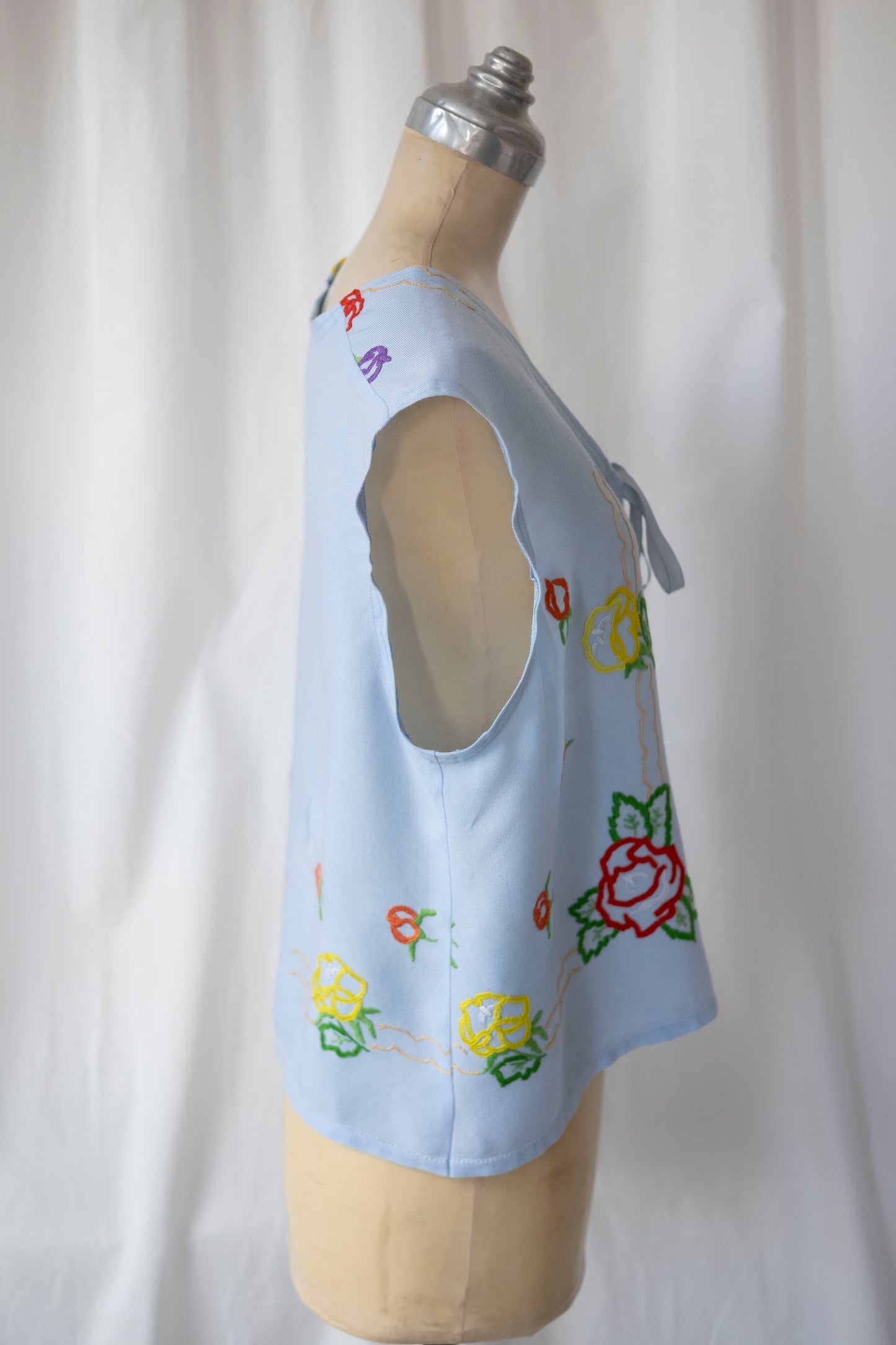 Topaz ~ Reworked Embroidered Blue Waistcoat - S/M