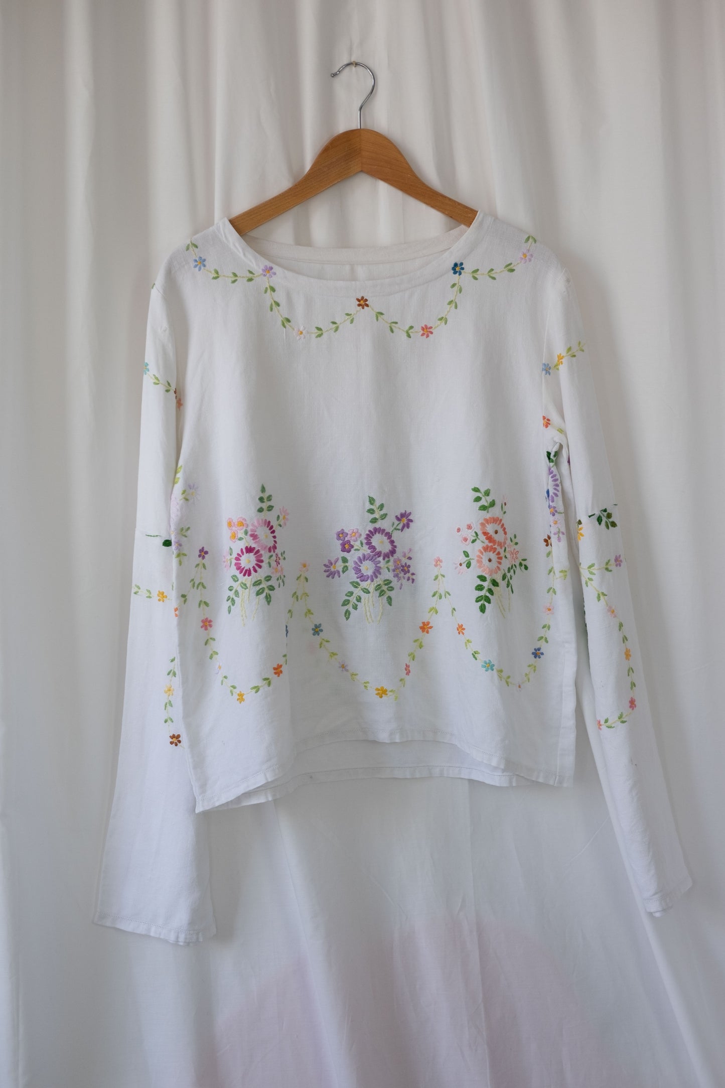 Violet ~ Reworked Vintage Linen Embroidered Long Sleeve - M