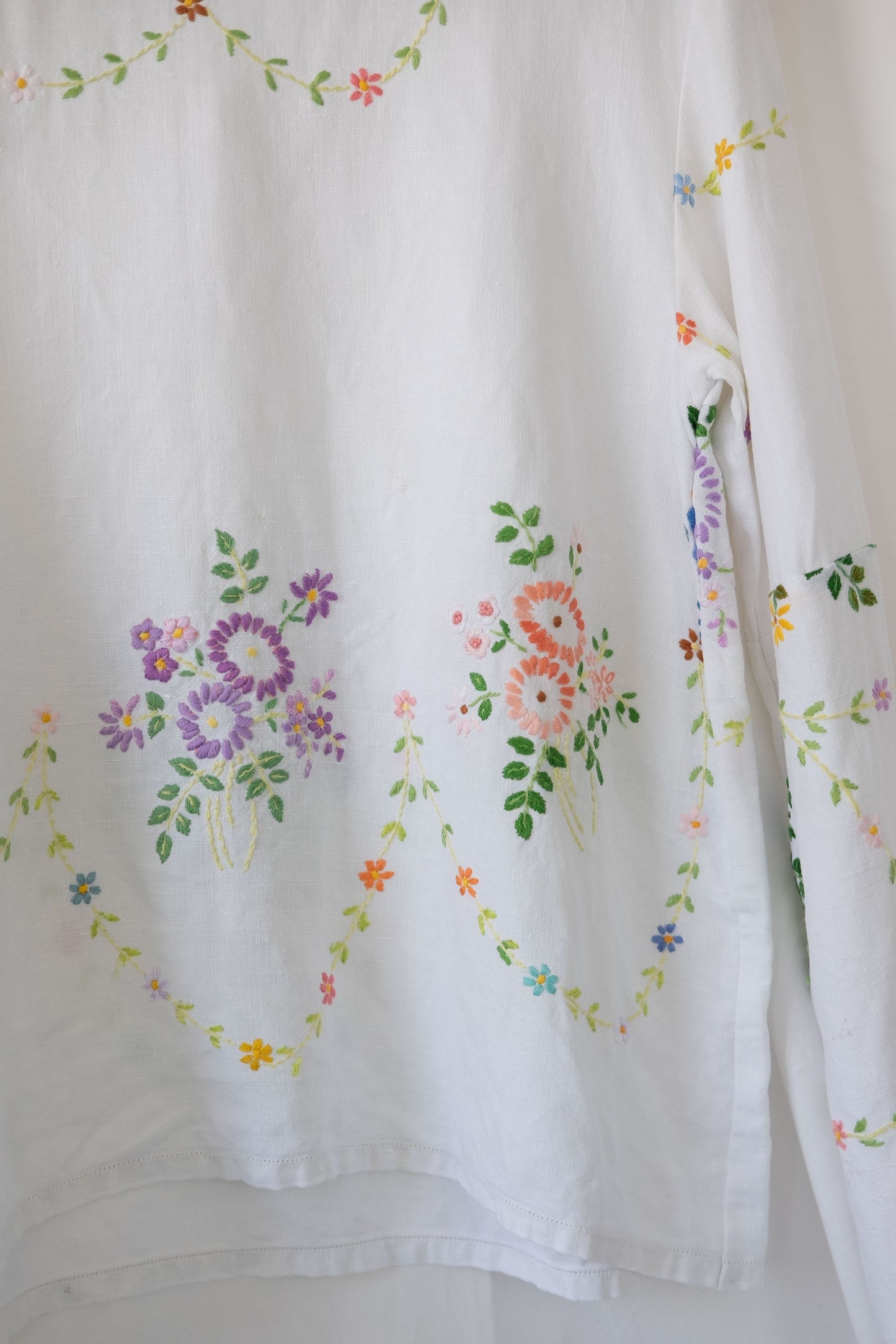 Violet ~ Reworked Vintage Linen Embroidered Long Sleeve - M