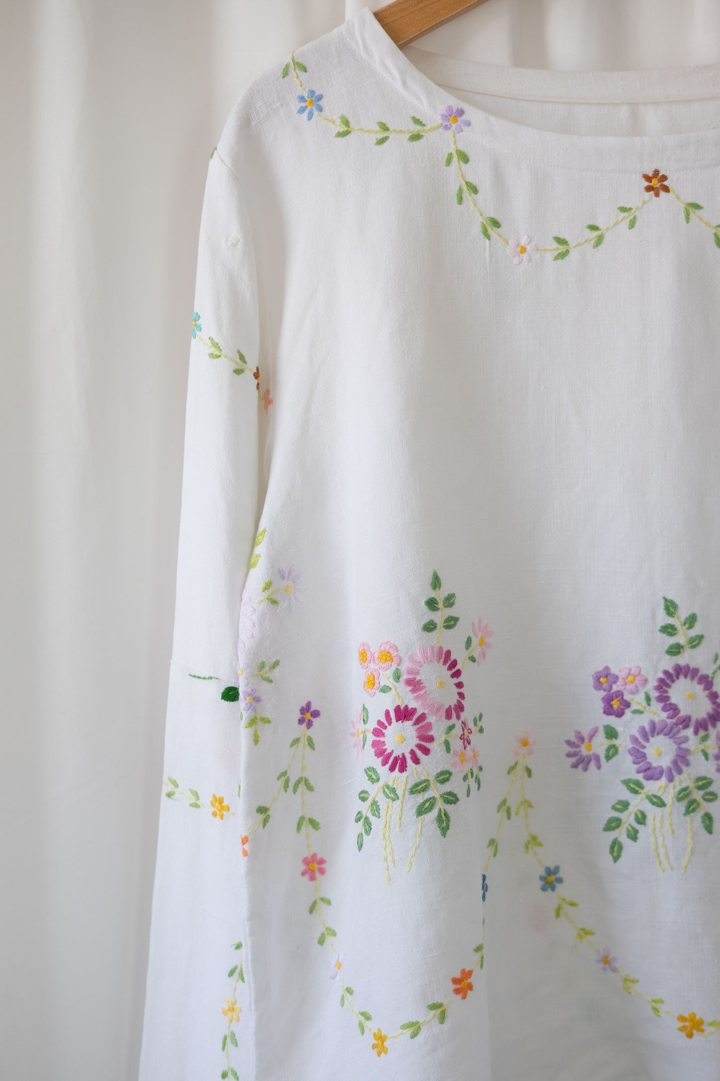 Violet ~ Reworked Vintage Linen Embroidered Long Sleeve - M