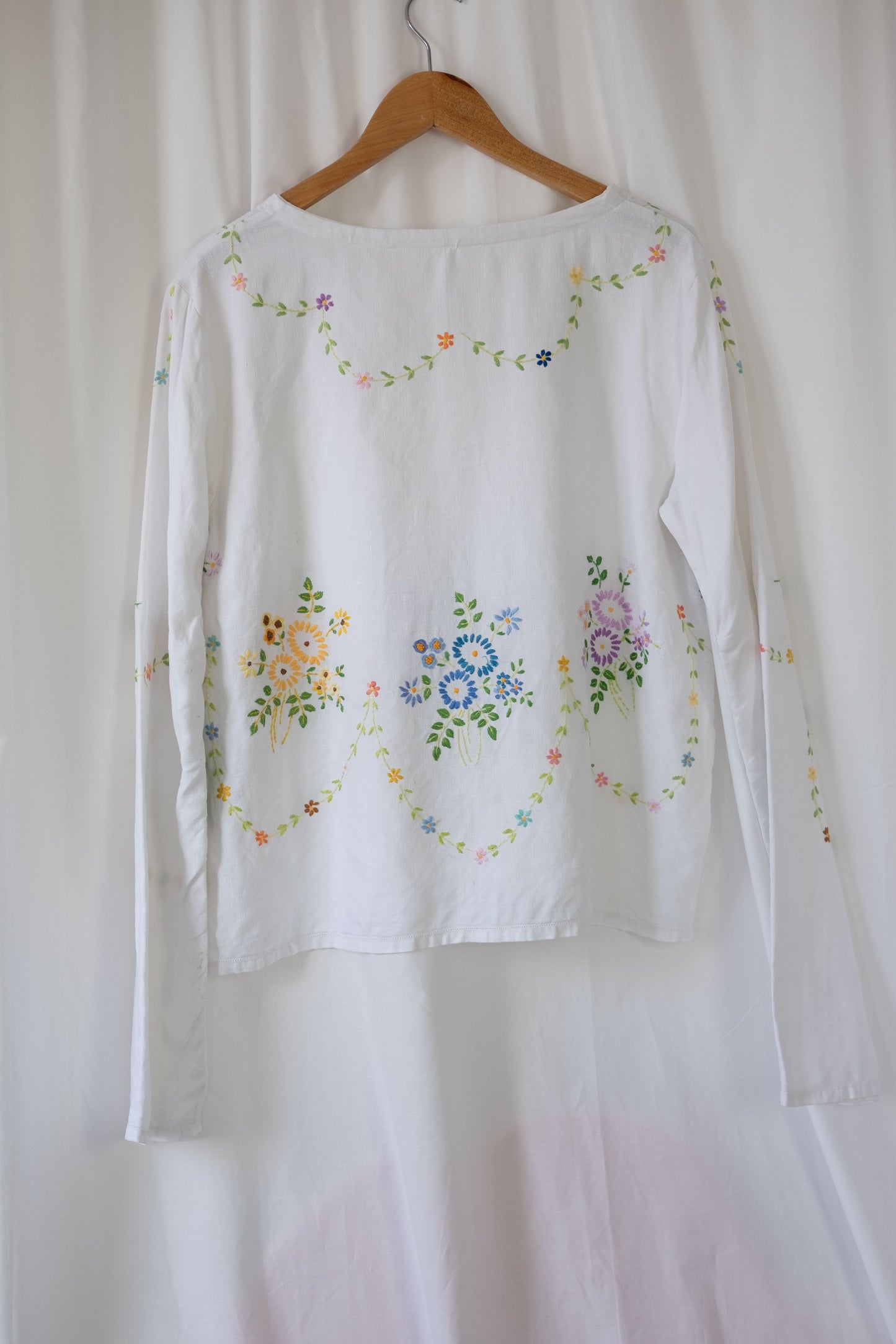 Violet ~ Reworked Vintage Linen Embroidered Long Sleeve - M