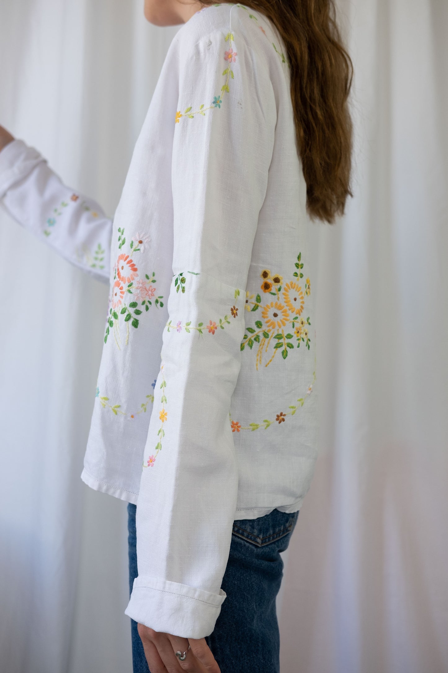 Violet ~ Reworked Vintage Linen Embroidered Long Sleeve - M